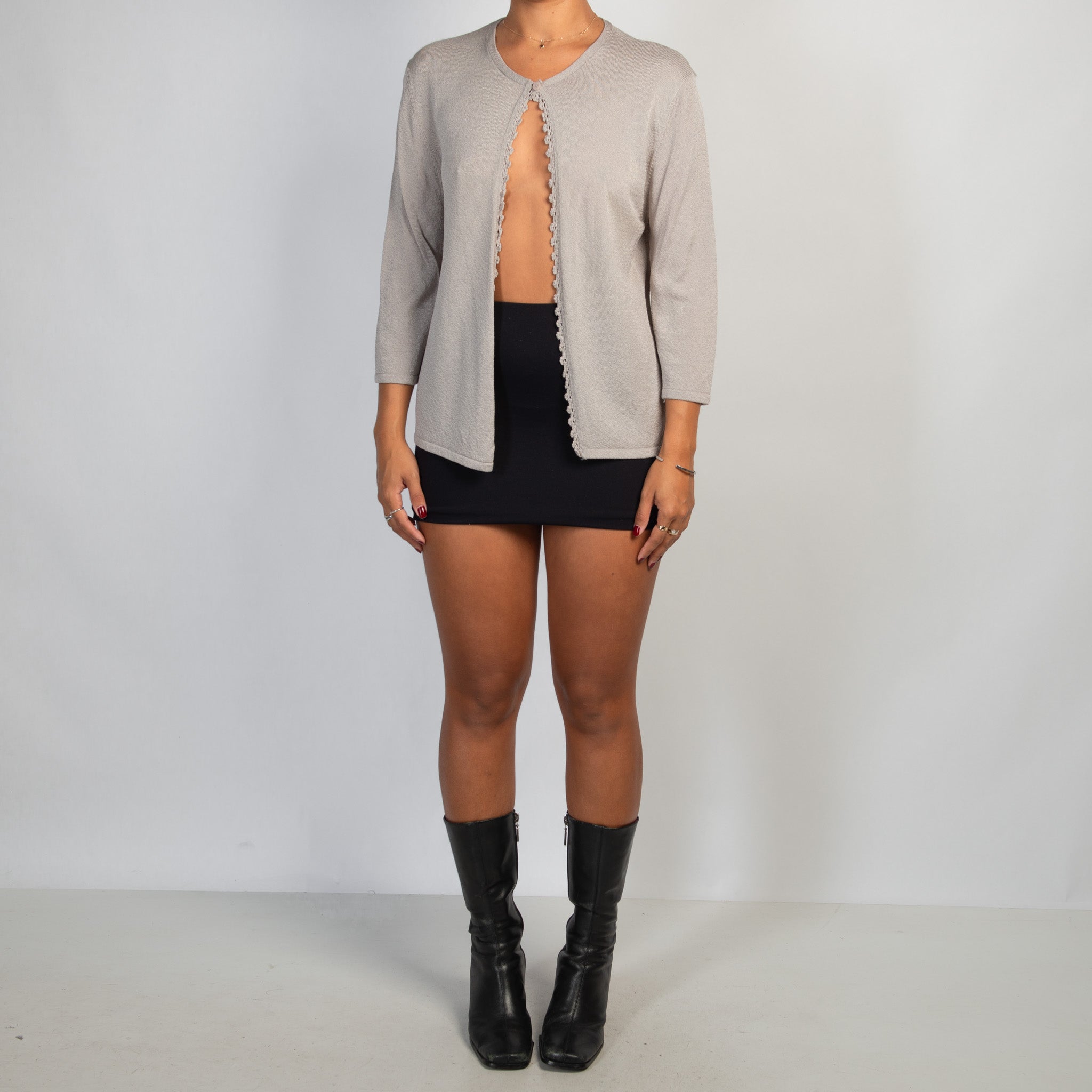 GREY 3/4 SLEEVE CARDIGAN