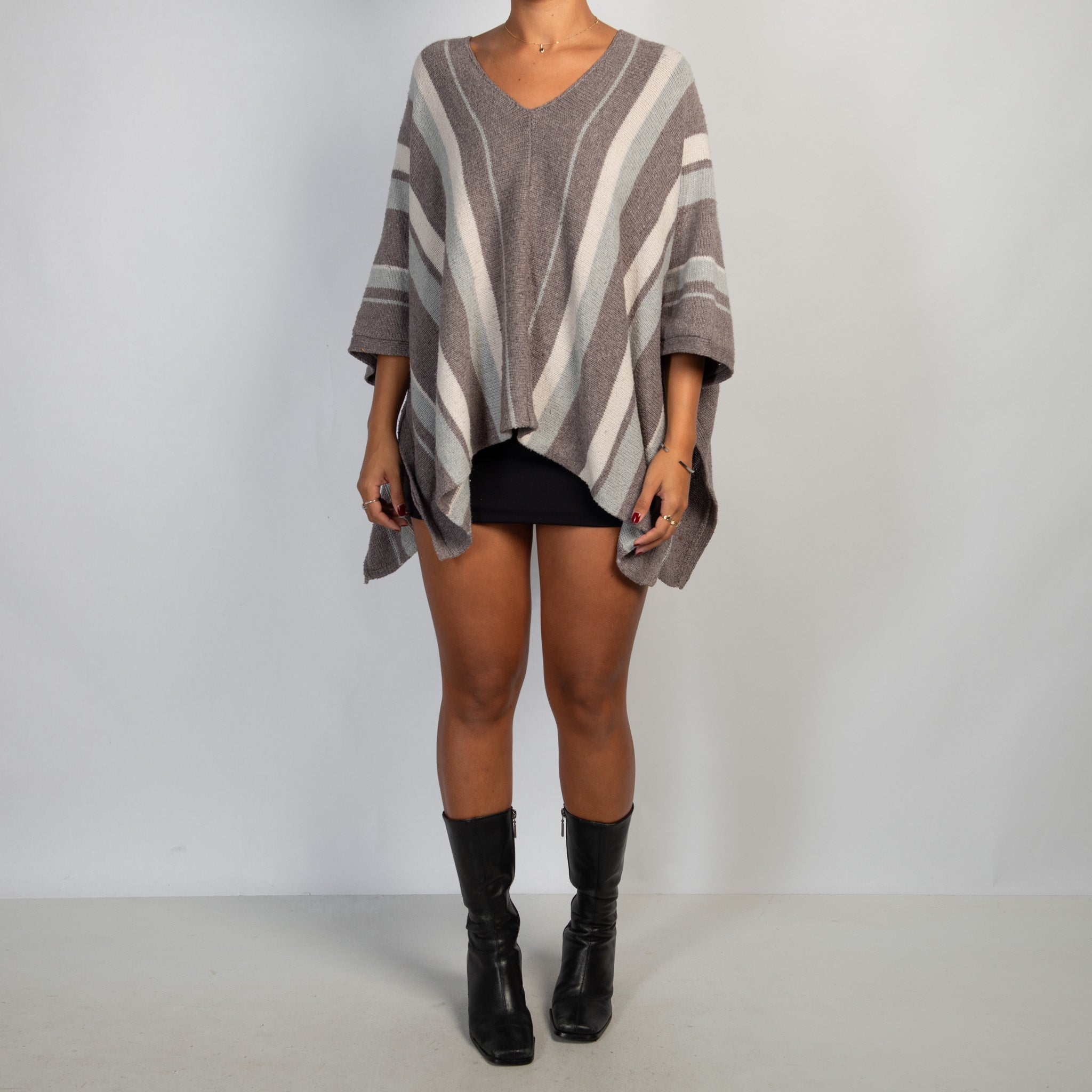 STRIPE KNIT PONCHO
