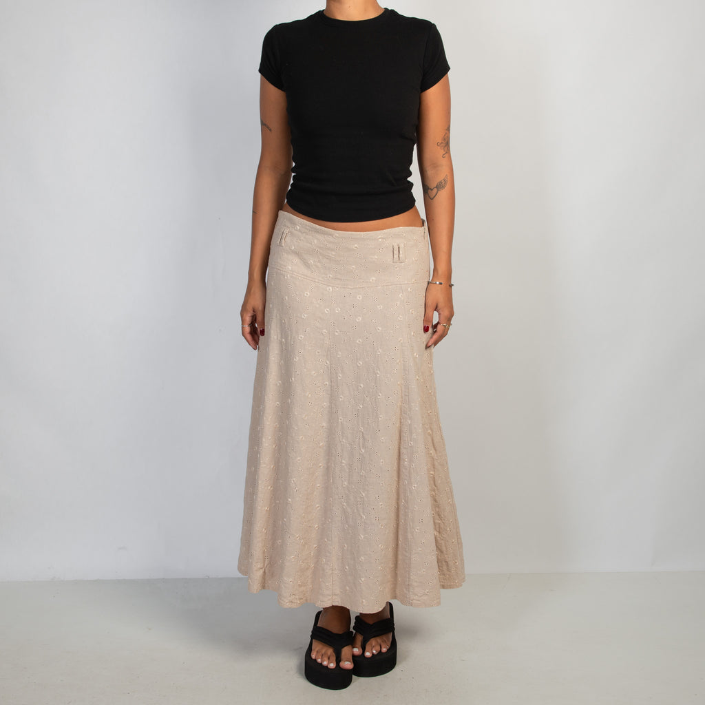 BEIGE EMBROIDERED MIDI SKIRT