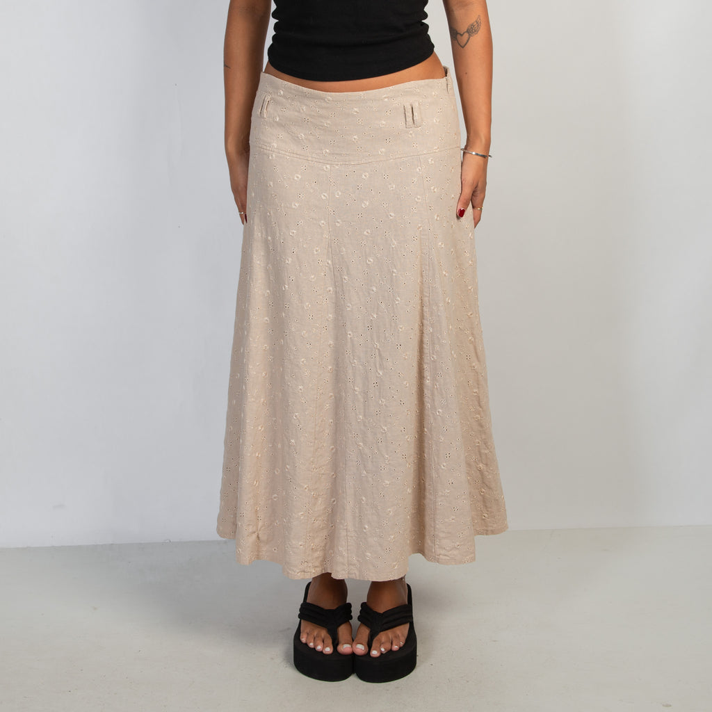 BEIGE EMBROIDERED MIDI SKIRT