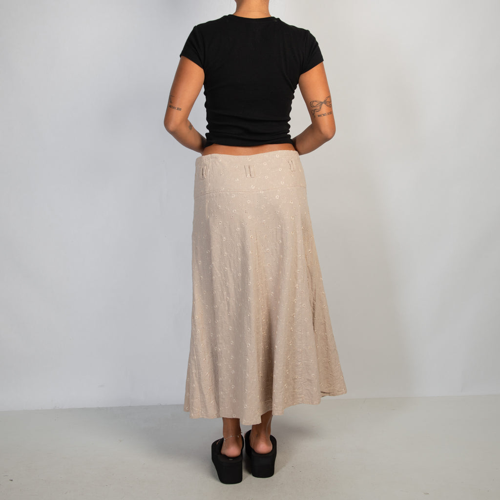 BEIGE EMBROIDERED MIDI SKIRT