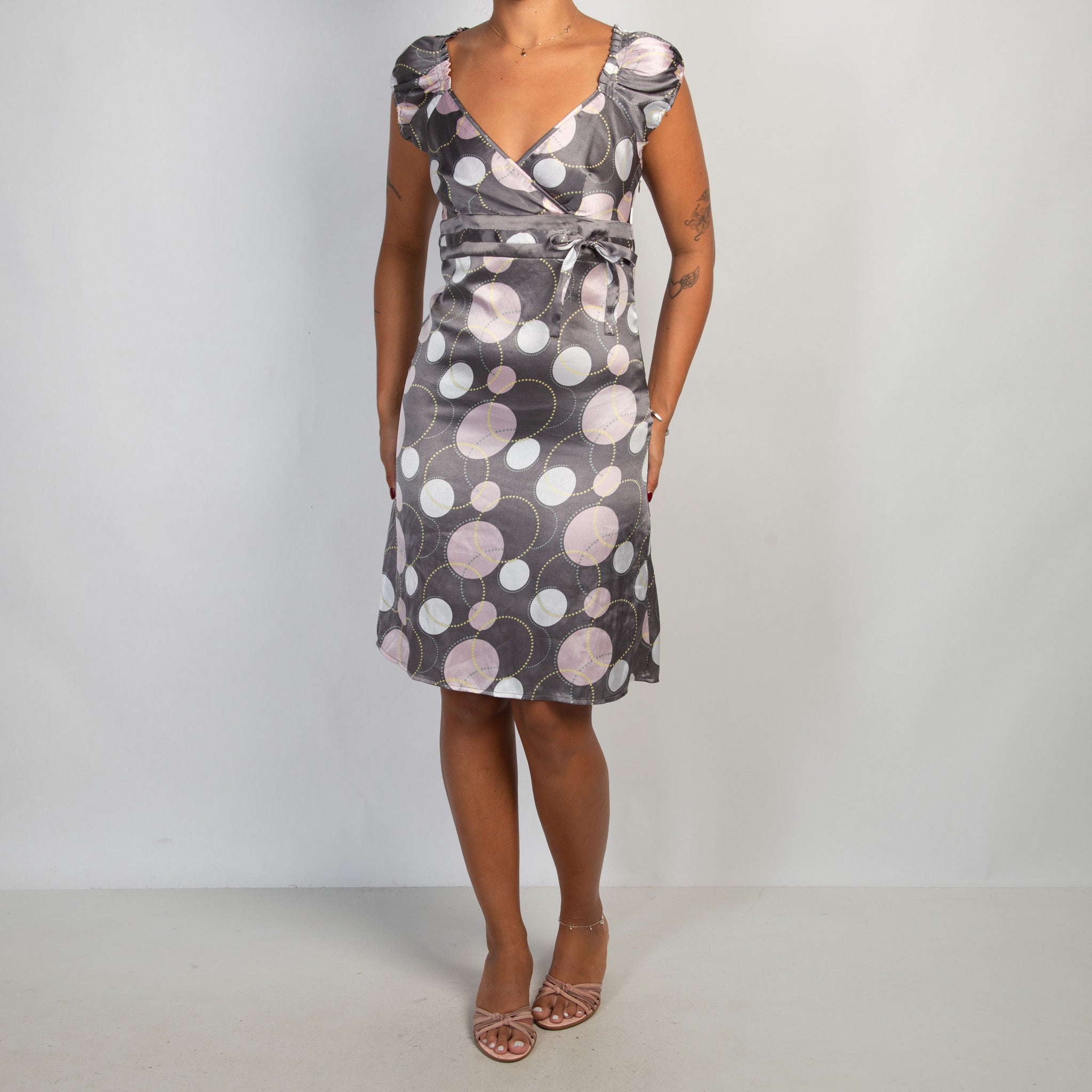 SATIN PATTERN MIDI DRESS