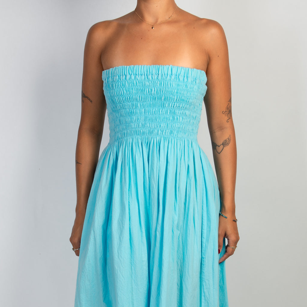 BLUE STRAPLESS DRESS