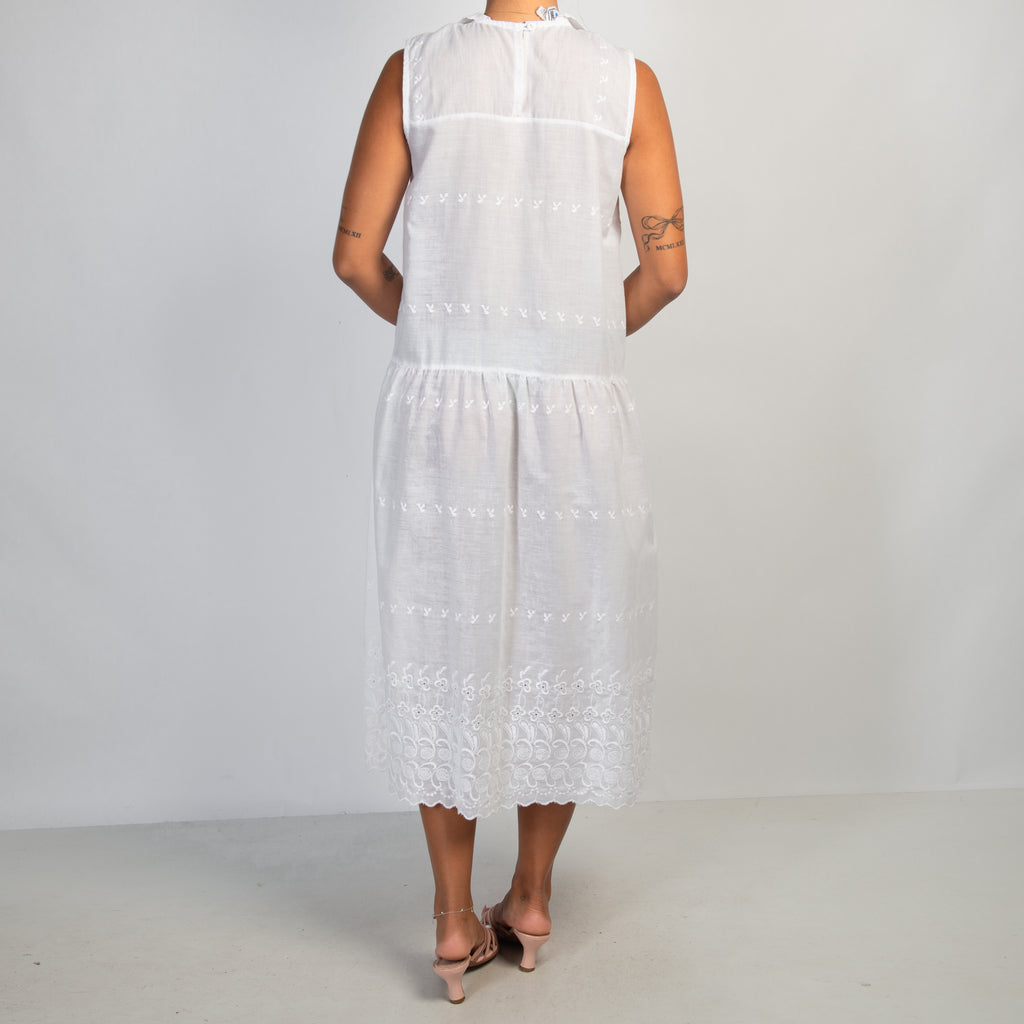 WHITE EMBROIDERED MIDI DRESS