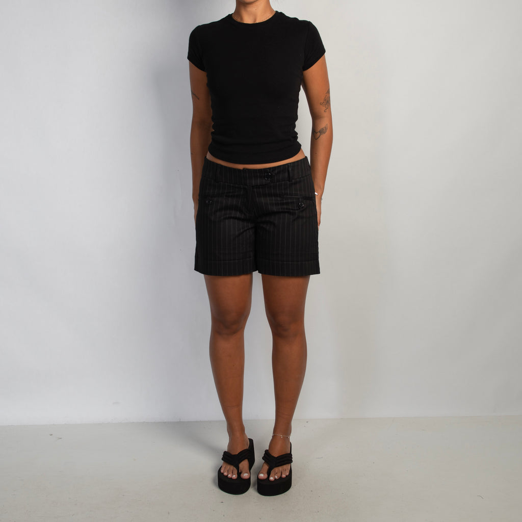 BLACK PINSTRIPE SHORTS