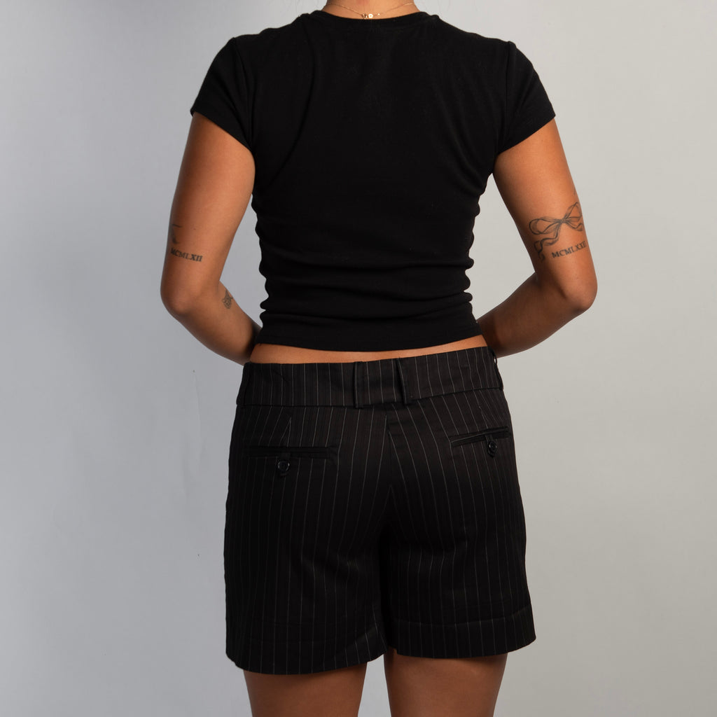 BLACK PINSTRIPE SHORTS