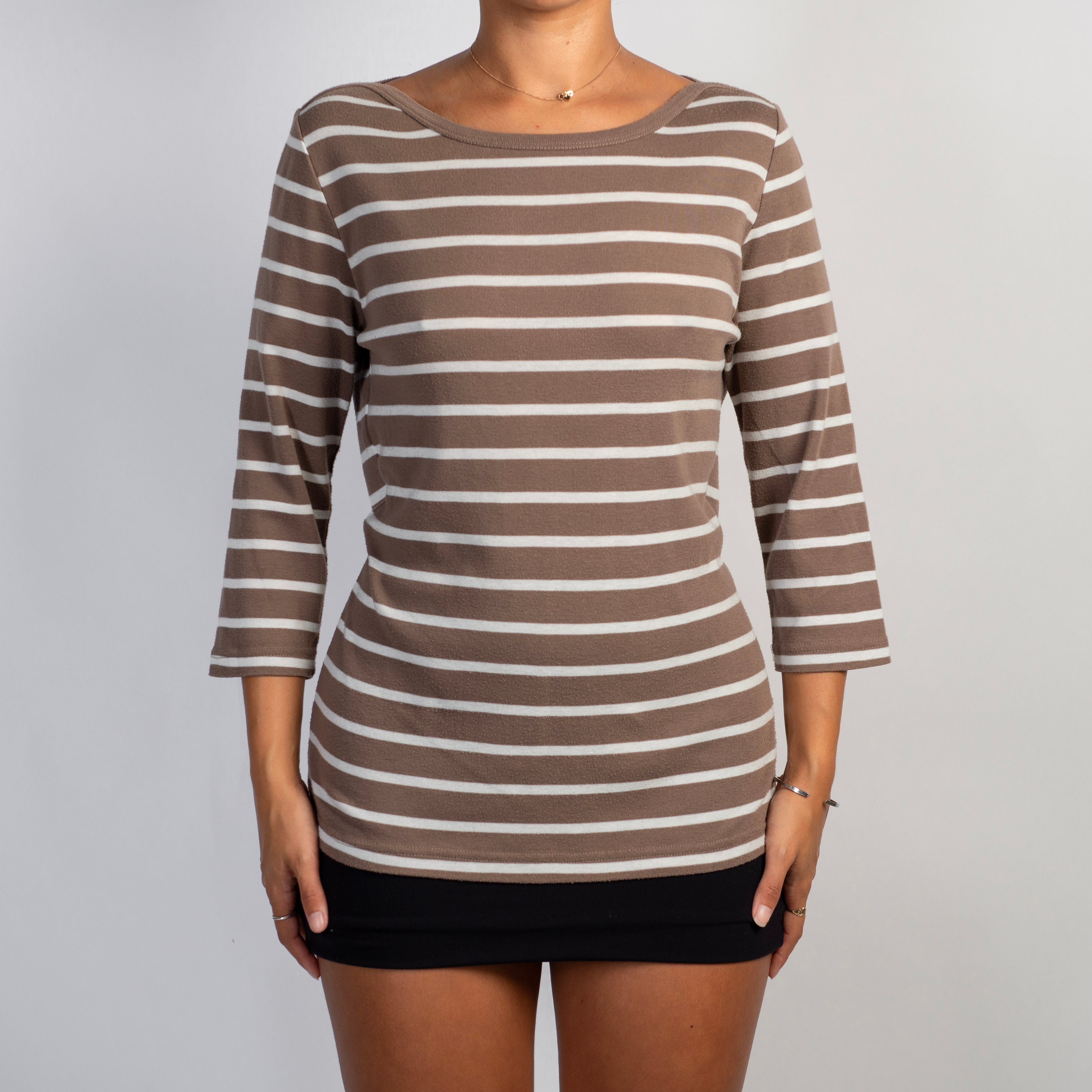 BROWN STRIPE 3/4 SLEEVE TOP