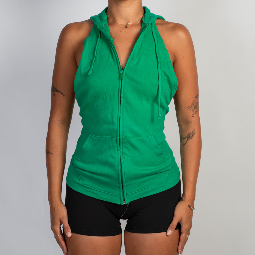 GREEN ZIP HOOD TOP