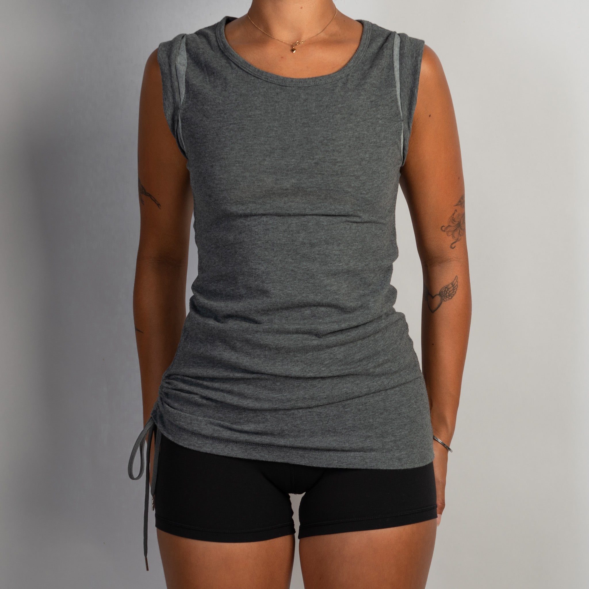 GREY COTTON RUCHED TOP