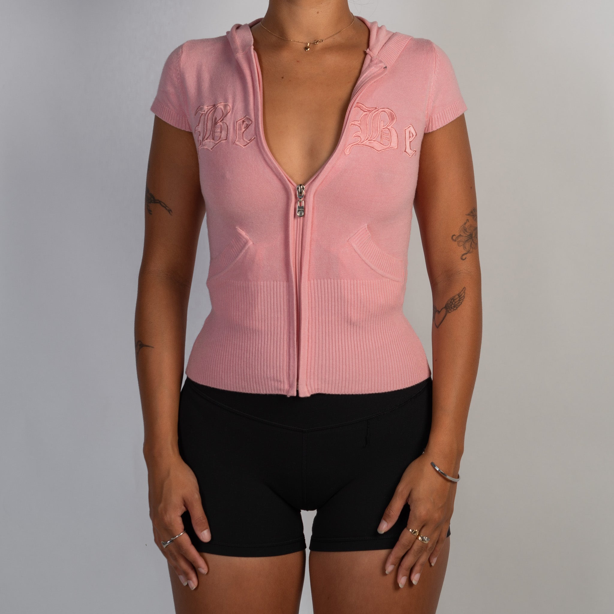 PINK KNIT ZIP TOP