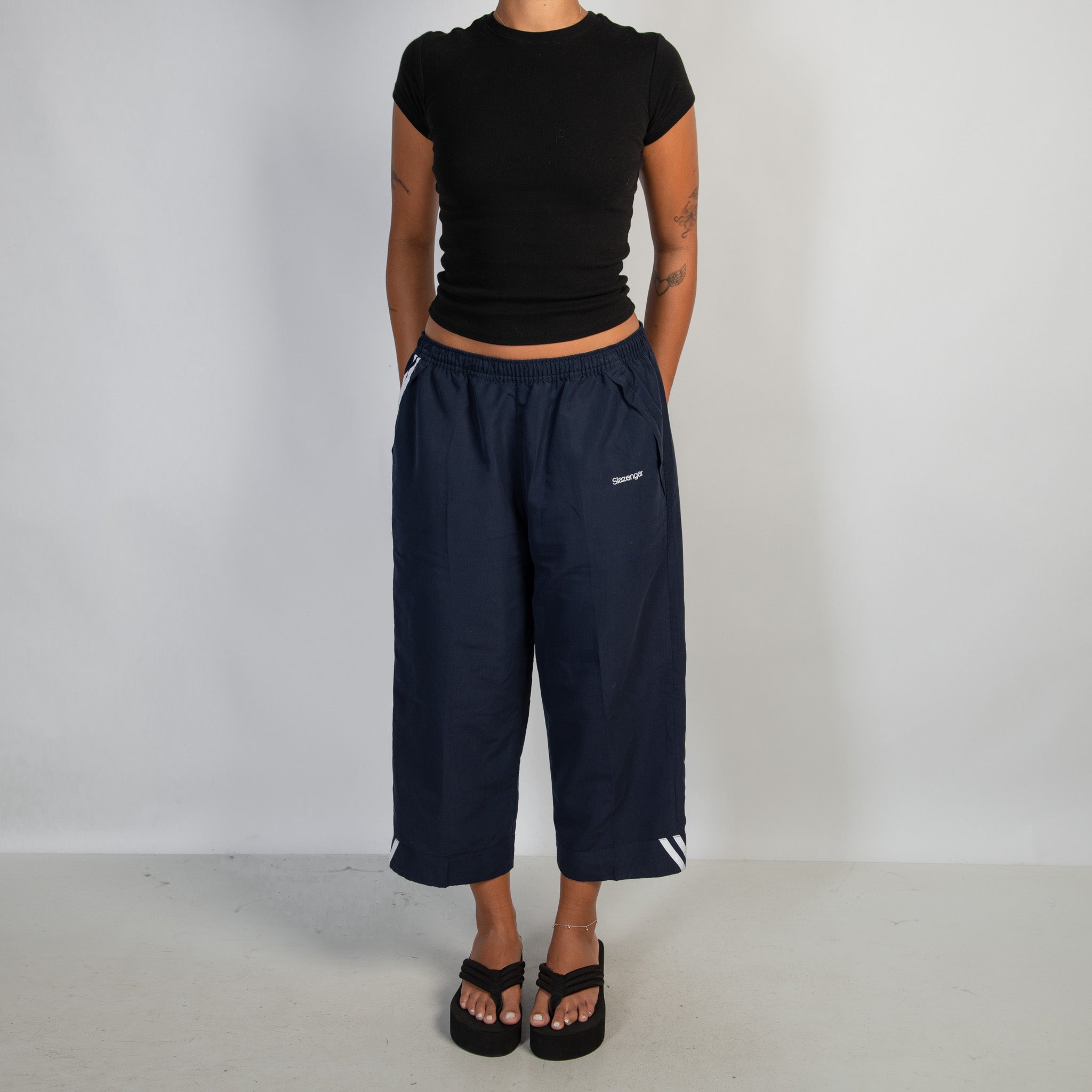 NAVY CROP TRACKPANTS