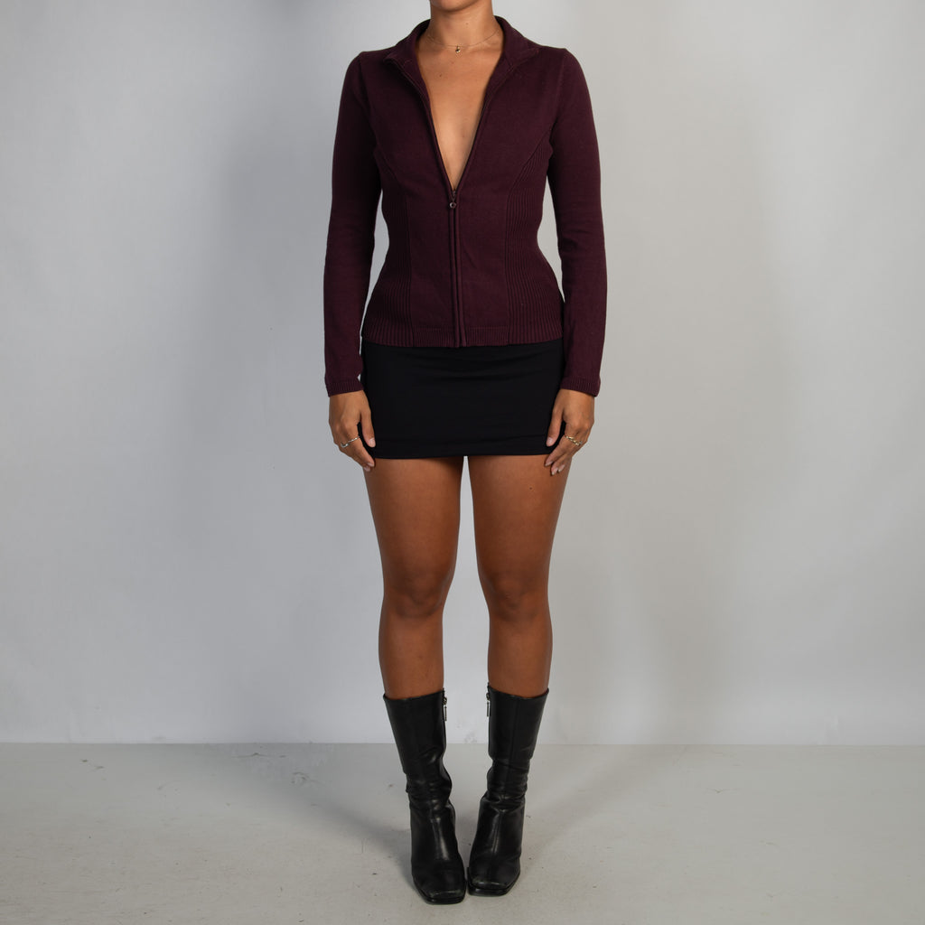 PLUM KNIT ZIP CARDIGAN