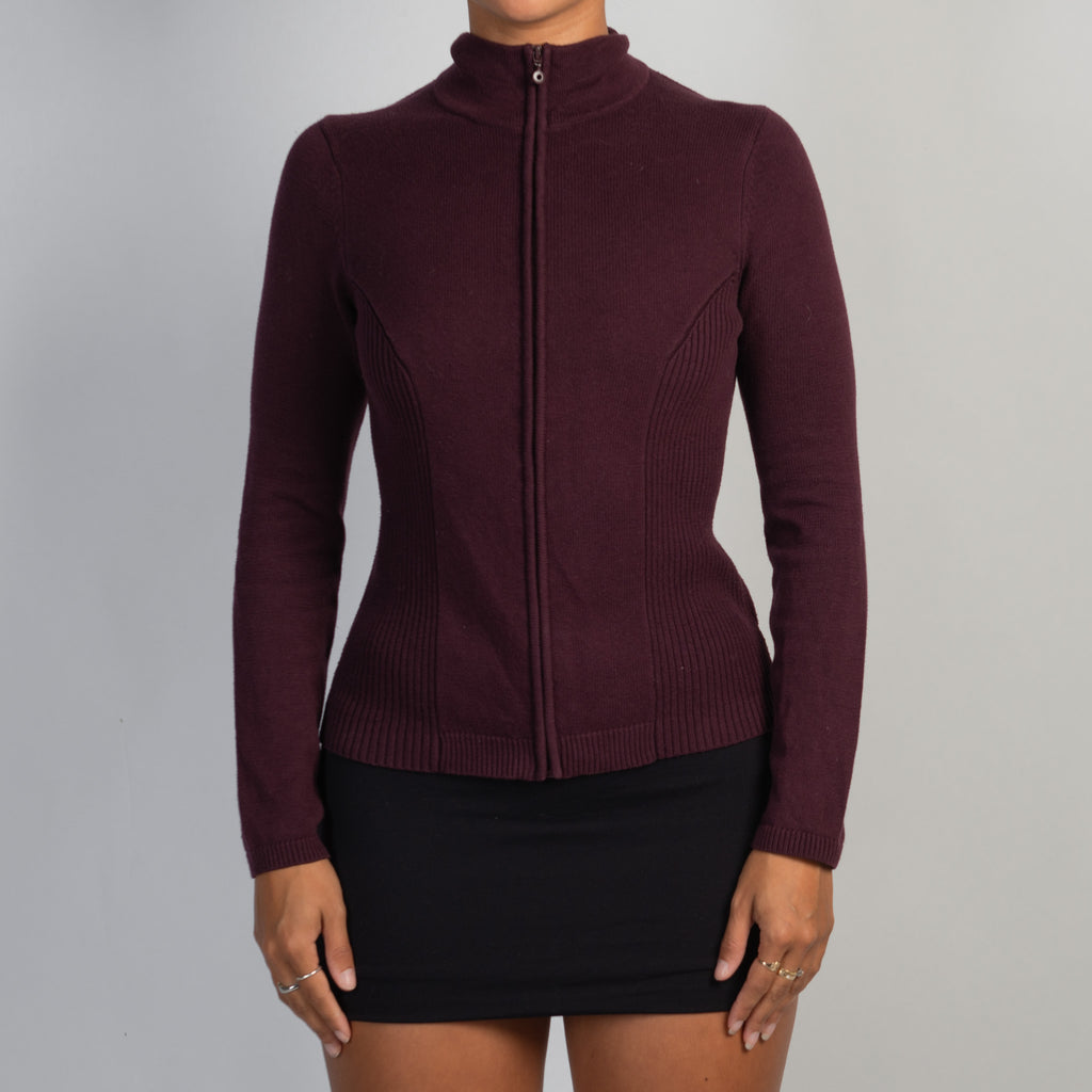 PLUM KNIT ZIP CARDIGAN