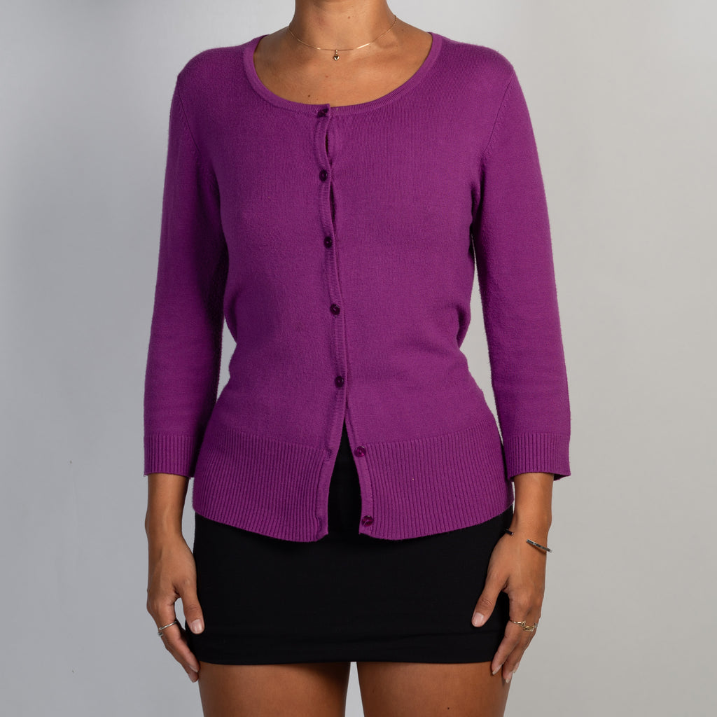 PURPLE 3/4 SLEEVE CARDIGAN