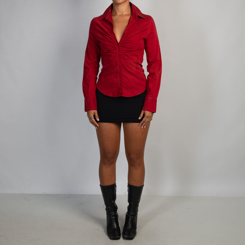 RED RUCHED BLOUSE