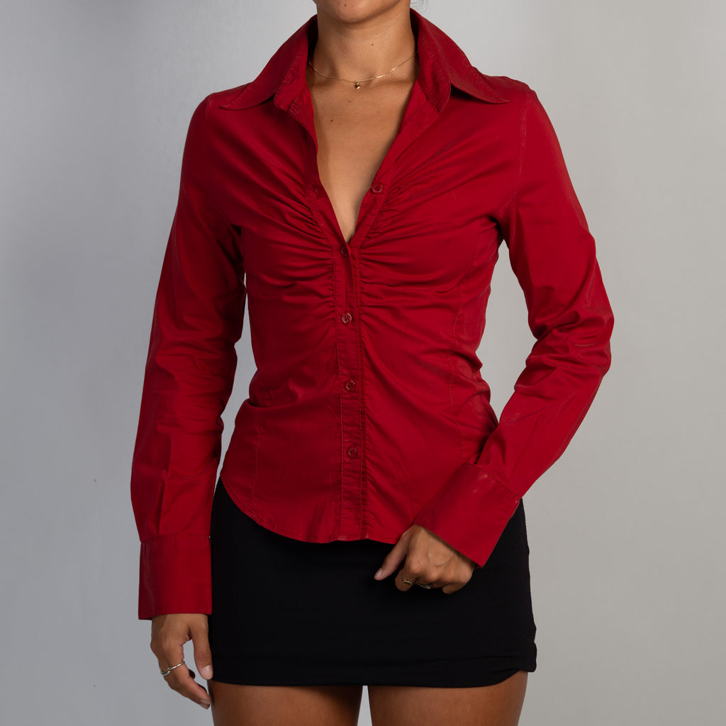RED RUCHED BLOUSE