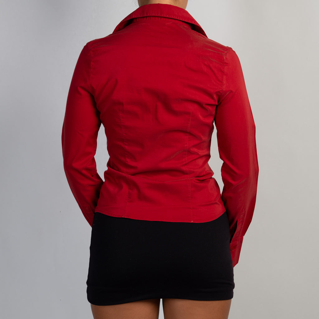 RED RUCHED BLOUSE