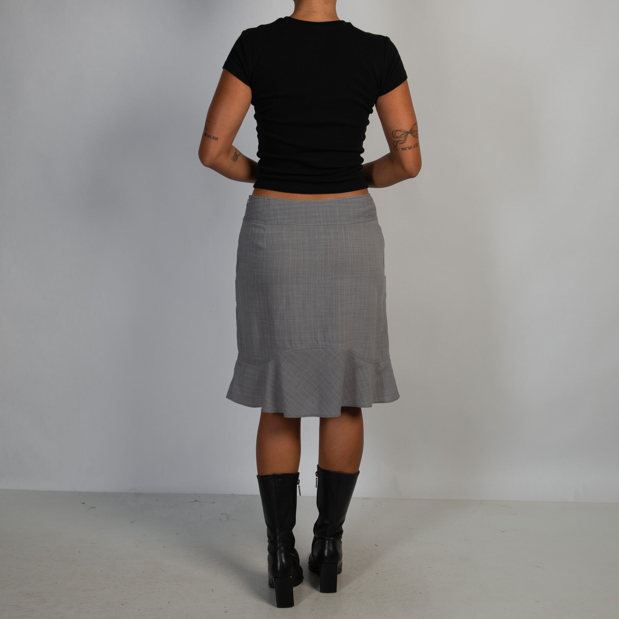 GREY CHECK MIDI SKIRT