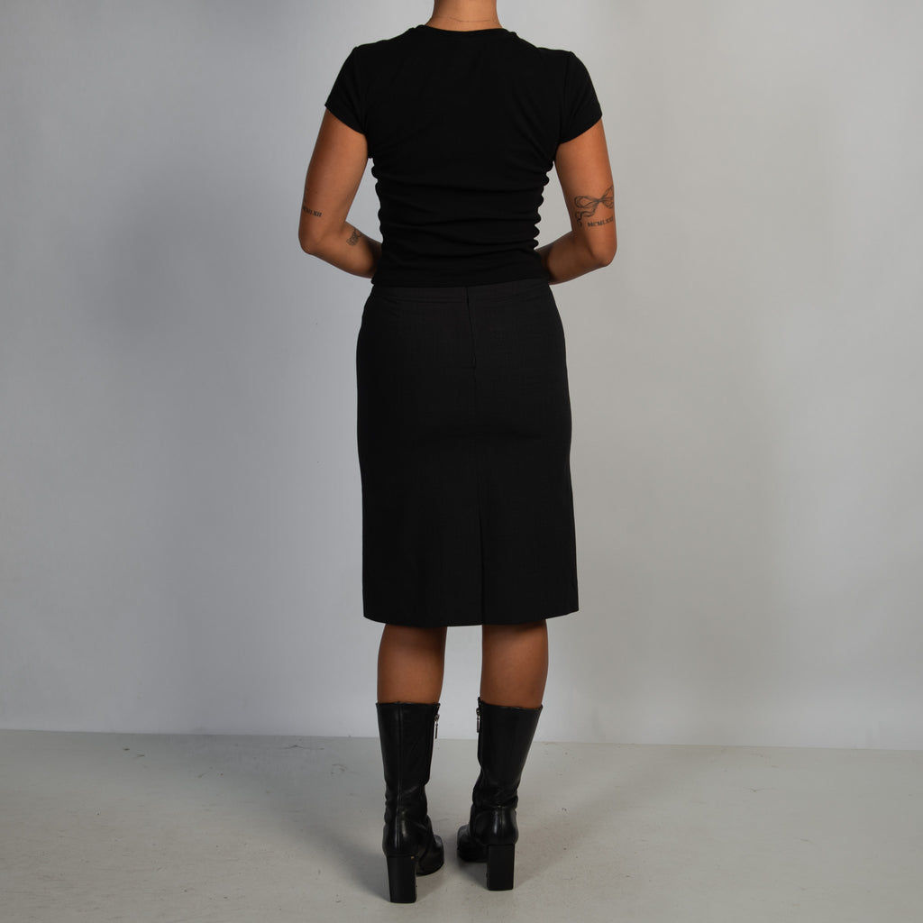 BLACK PLEAT MIDI SKIRT