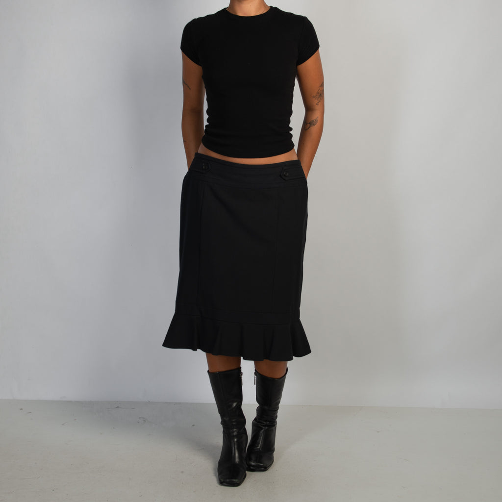 BLACK PINSTRIPE MIDI SKIRT