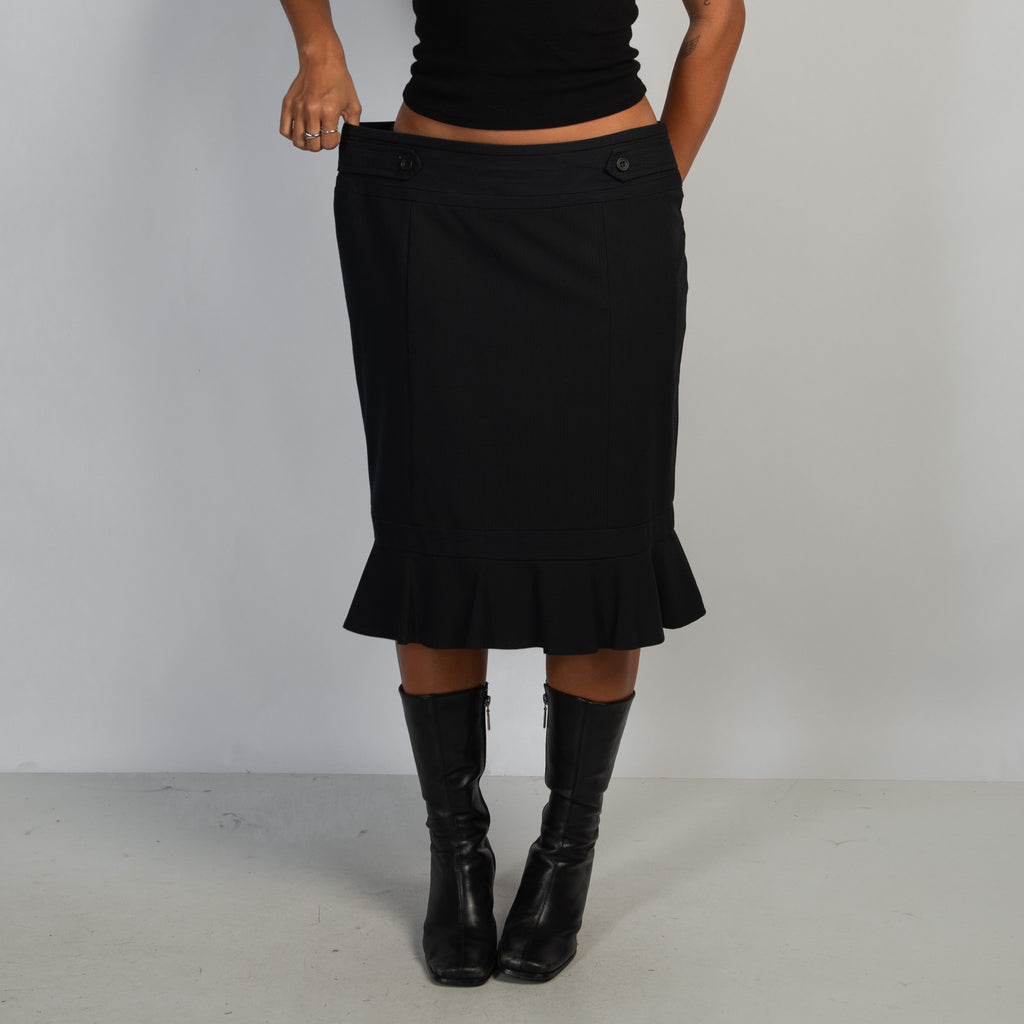 BLACK PINSTRIPE MIDI SKIRT