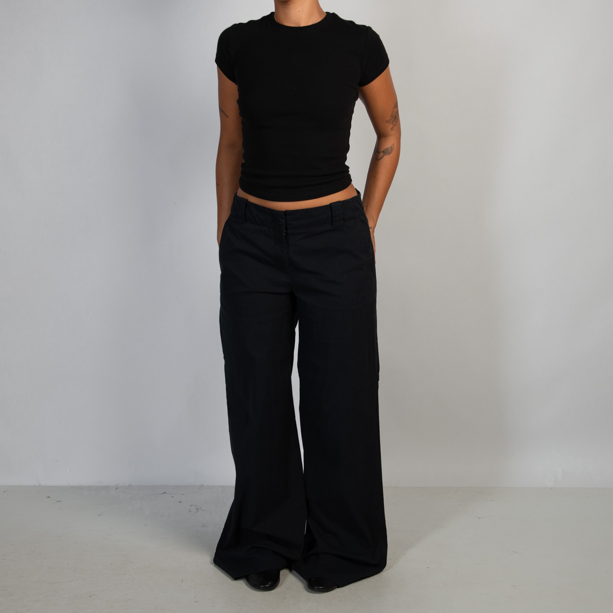 BLACK WIDE LEG TROUSERS