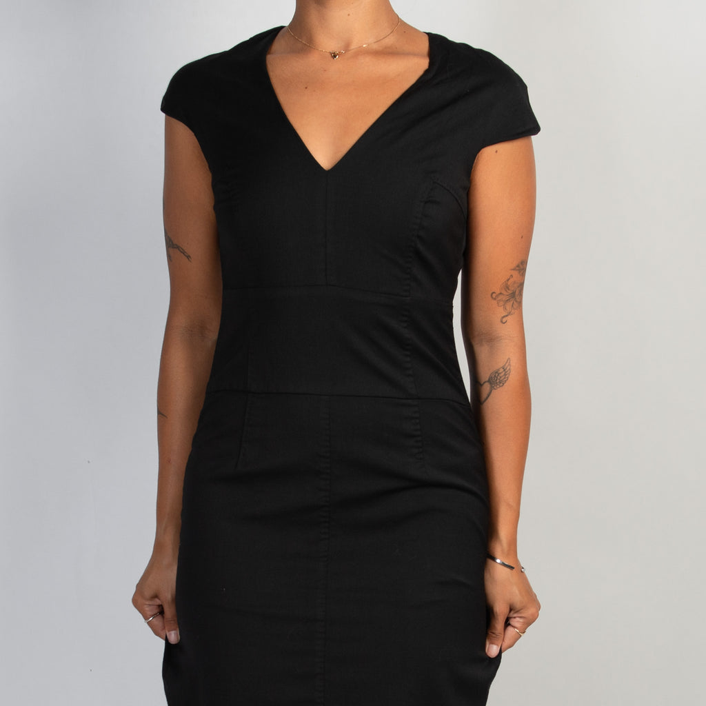 BLACK WOOL MIDI DRESS