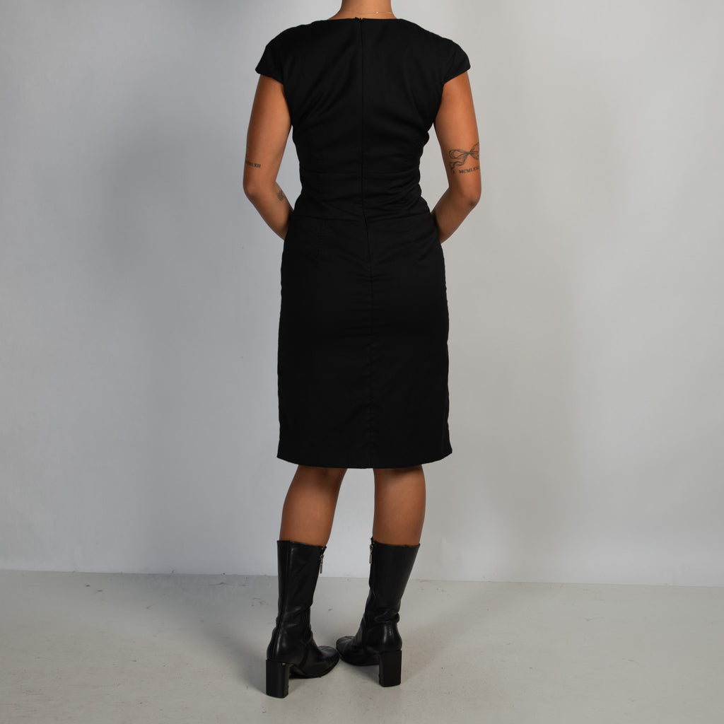 BLACK WOOL MIDI DRESS