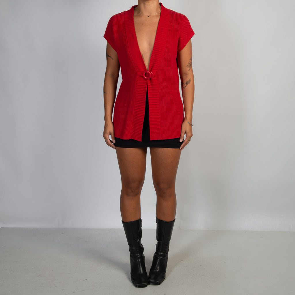 RED SHORT SLEEVE CARDIGAN