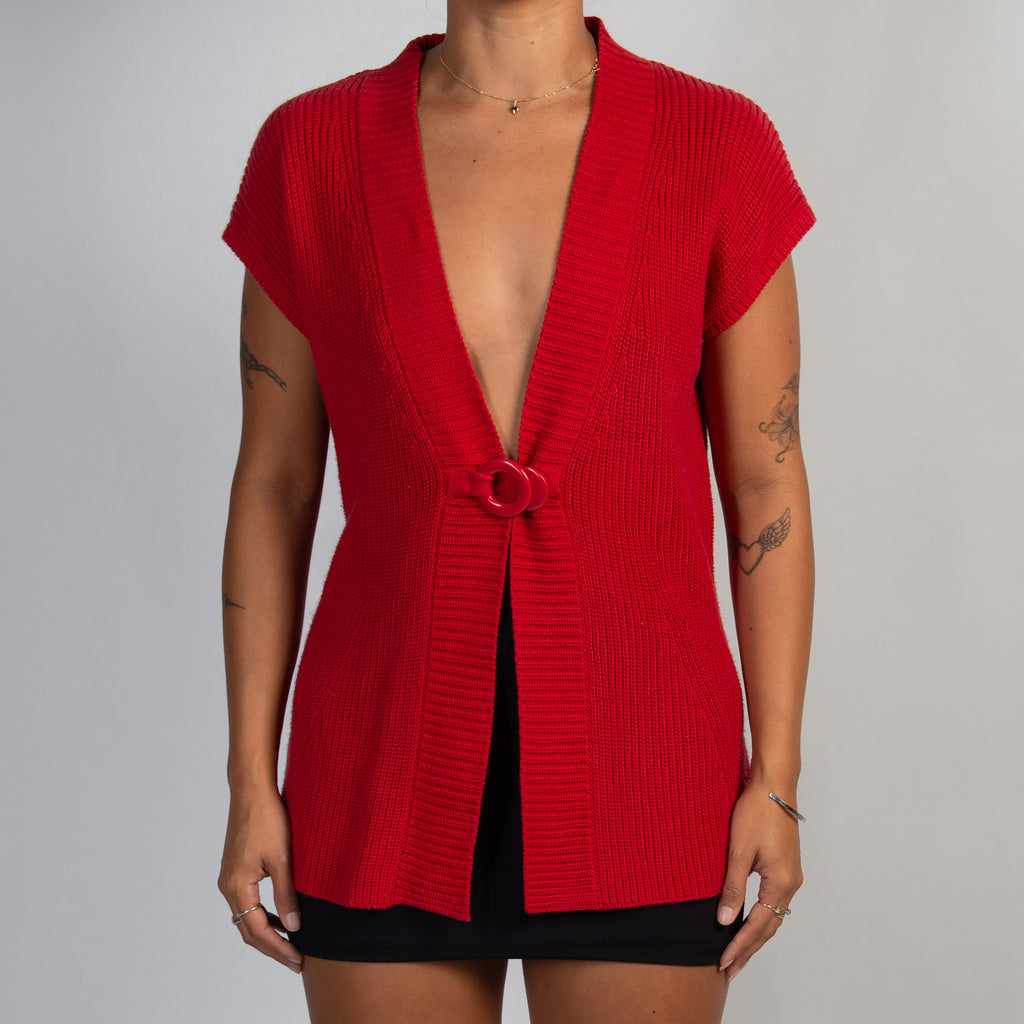 RED SHORT SLEEVE CARDIGAN