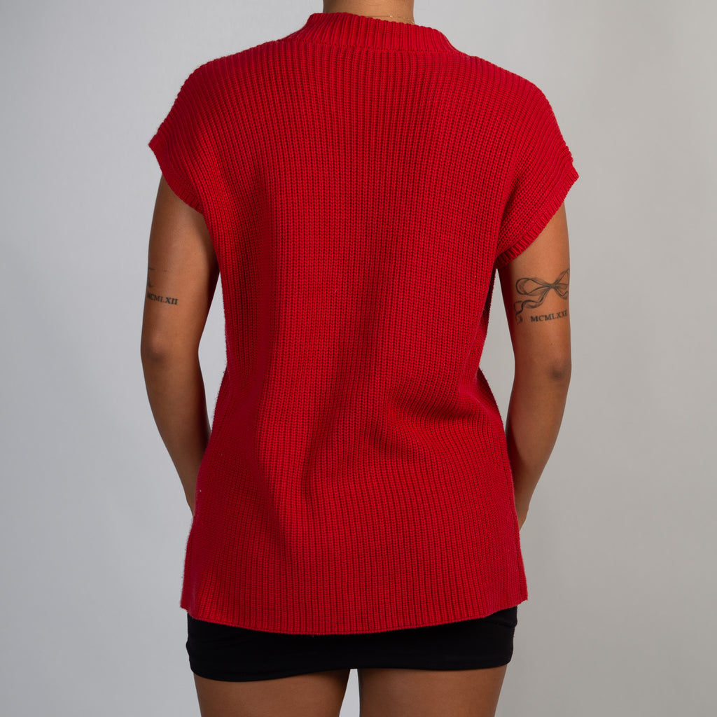 RED SHORT SLEEVE CARDIGAN