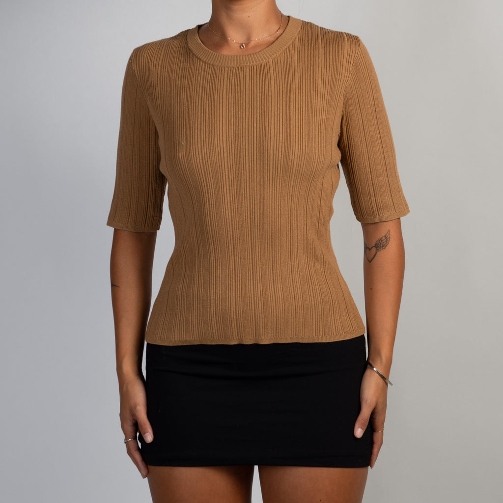 TAN RIB 1/2 SLEEVE TOP