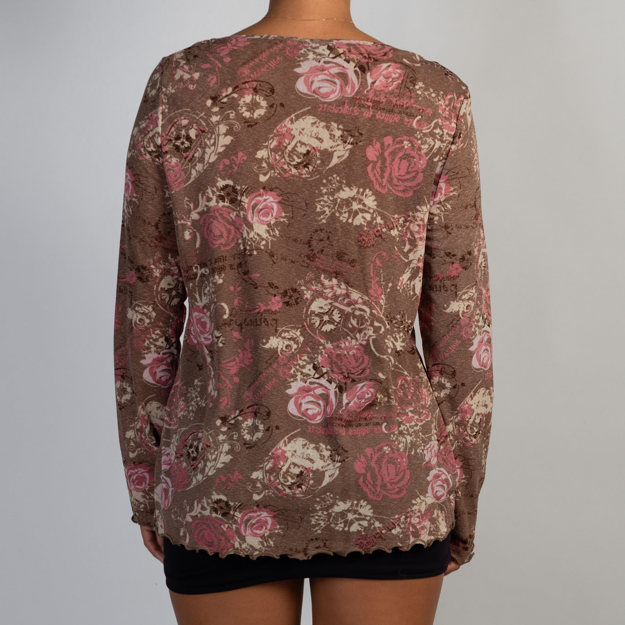 BROWN MESH LONG SLEEVE TOP