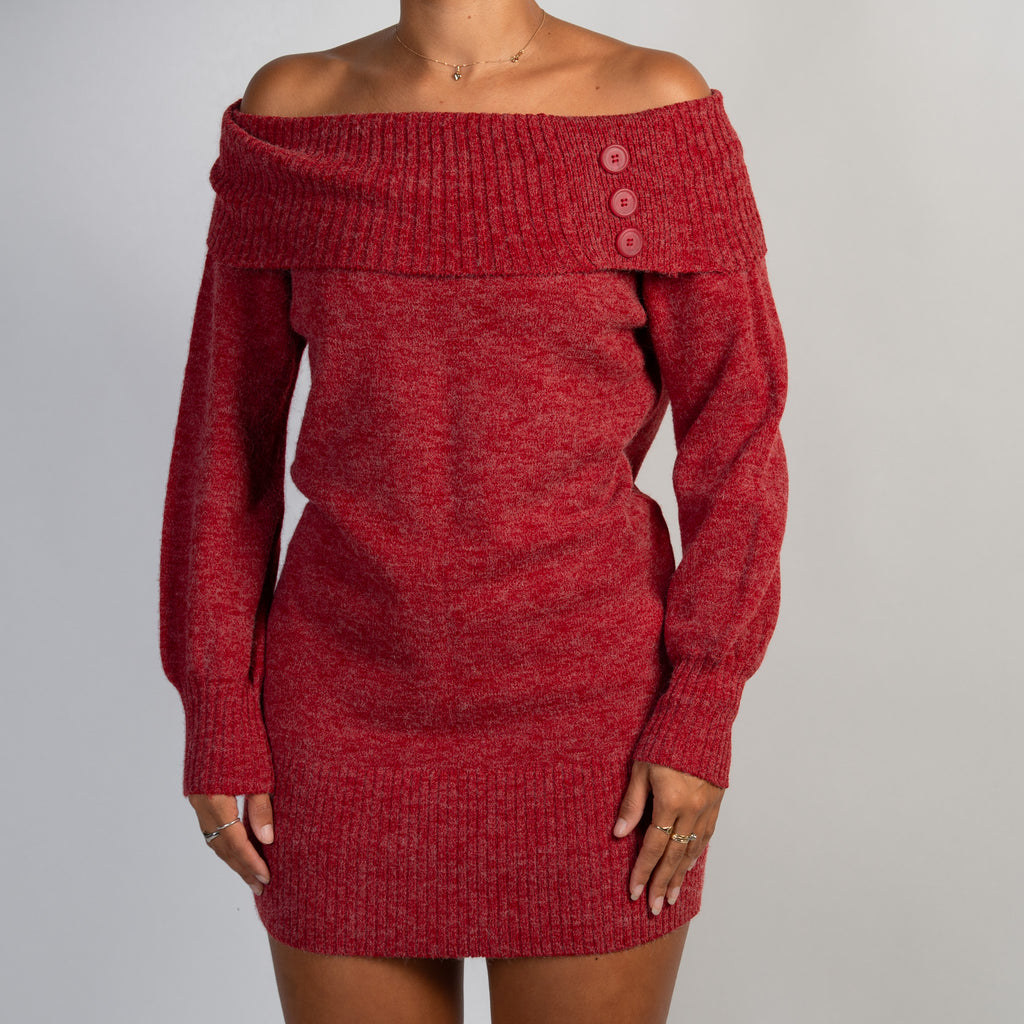 OFF THE SHOULDER KNIT DRESS