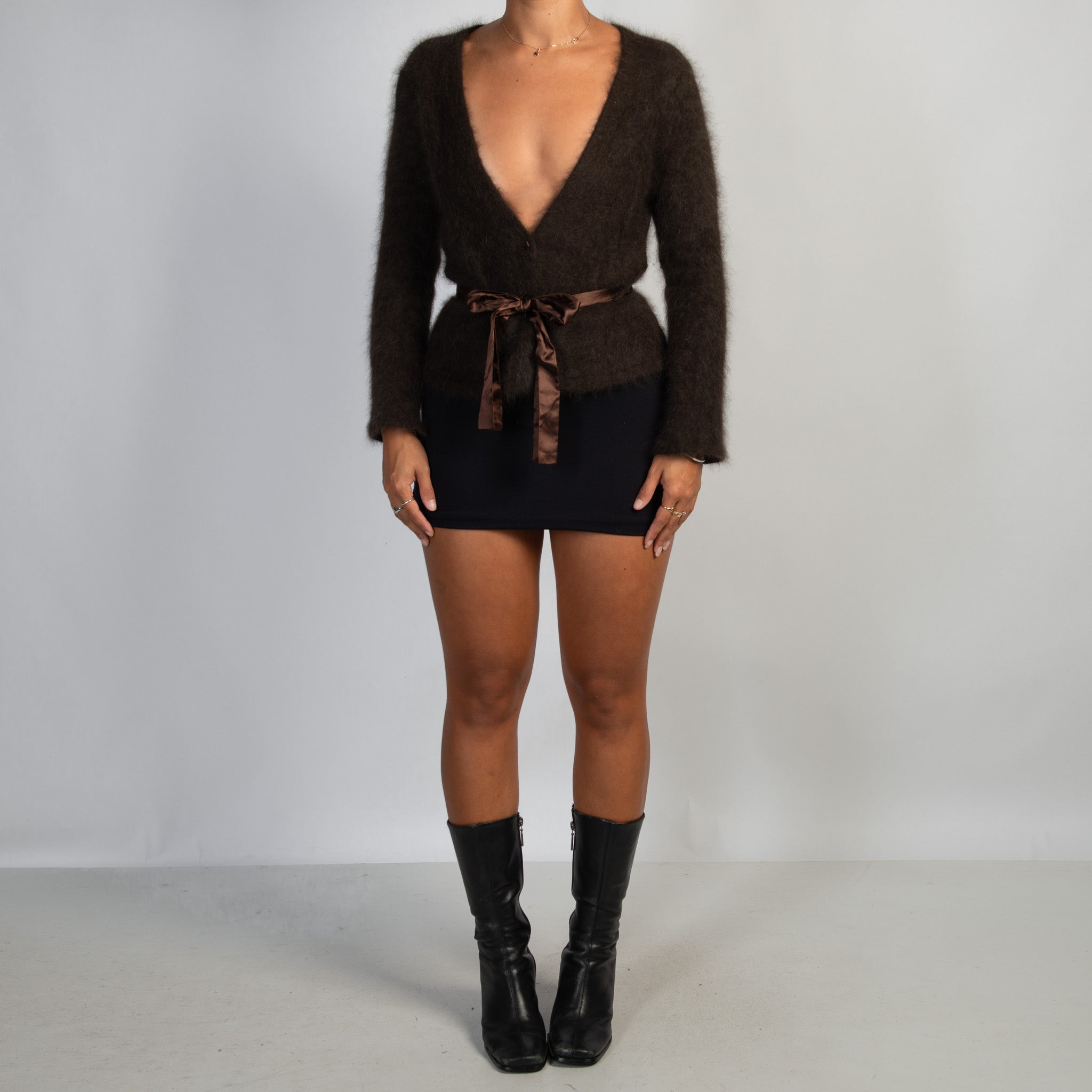 BROWN FUZZY CARDIGAN