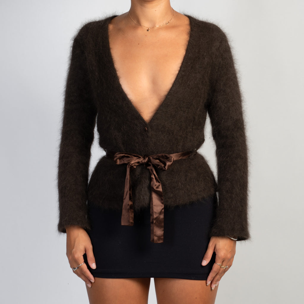 BROWN FUZZY CARDIGAN