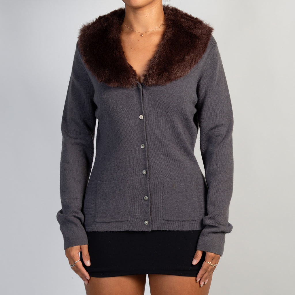 DETACHABLE FAUX FUR CARDIGAN