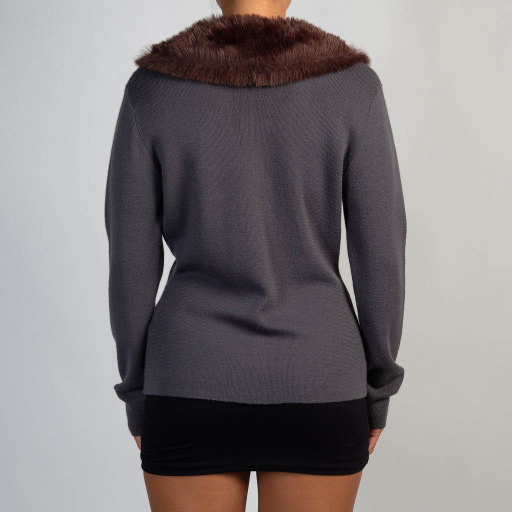 DETACHABLE FAUX FUR CARDIGAN