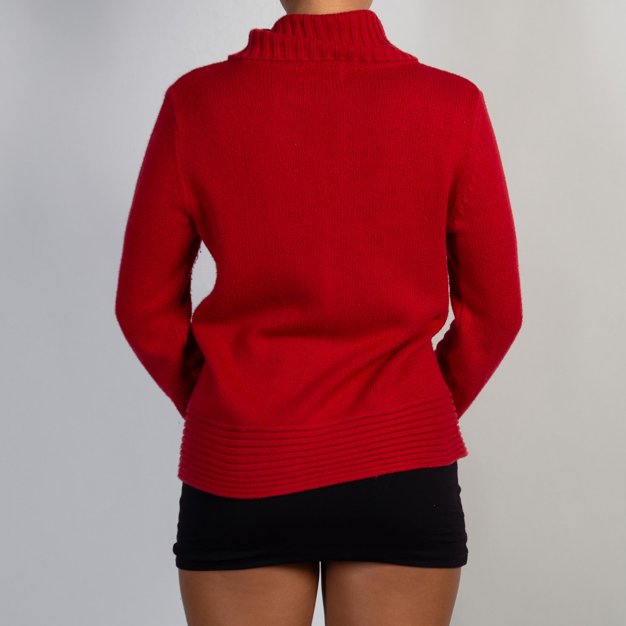 RED ZIP KNIT CARDIGAN