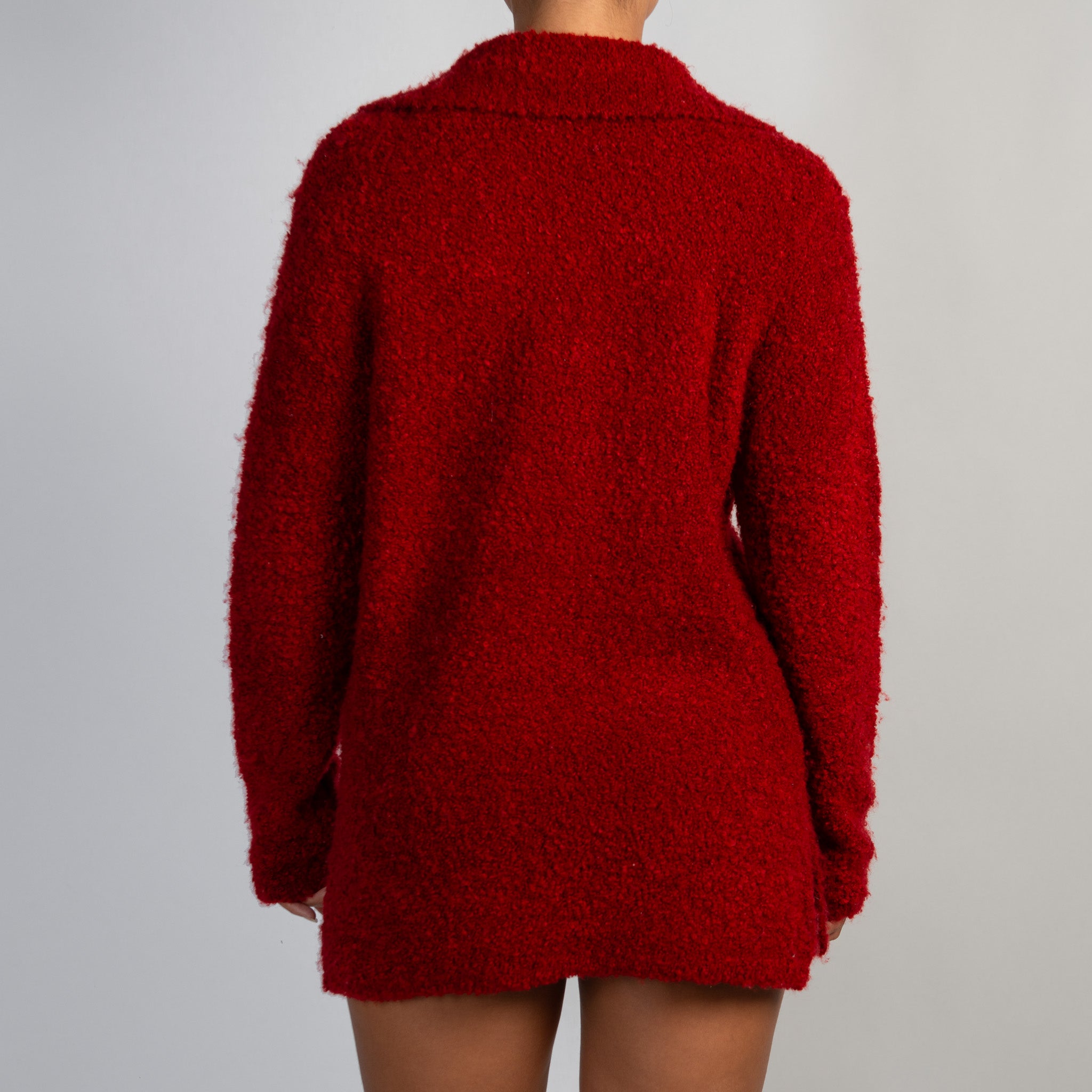 RED FUZZY KNIT CARDIGAN