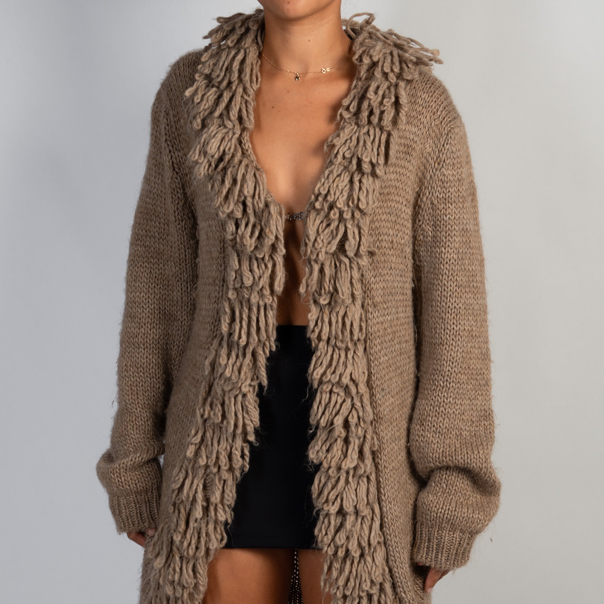 BEIGE SHAG WOOL CARDIGAN