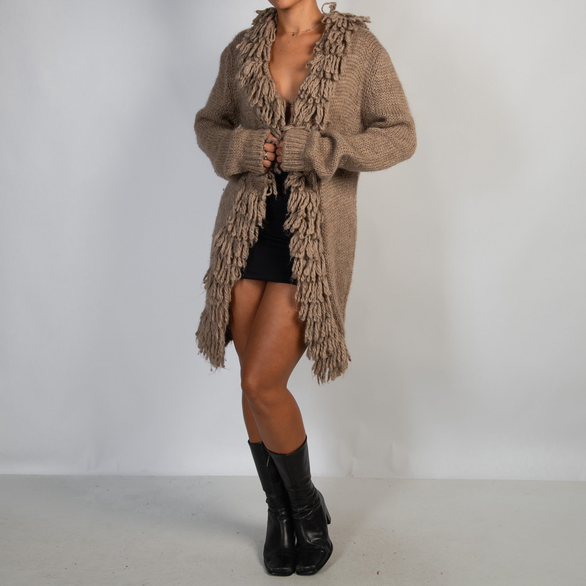 BEIGE SHAG WOOL CARDIGAN