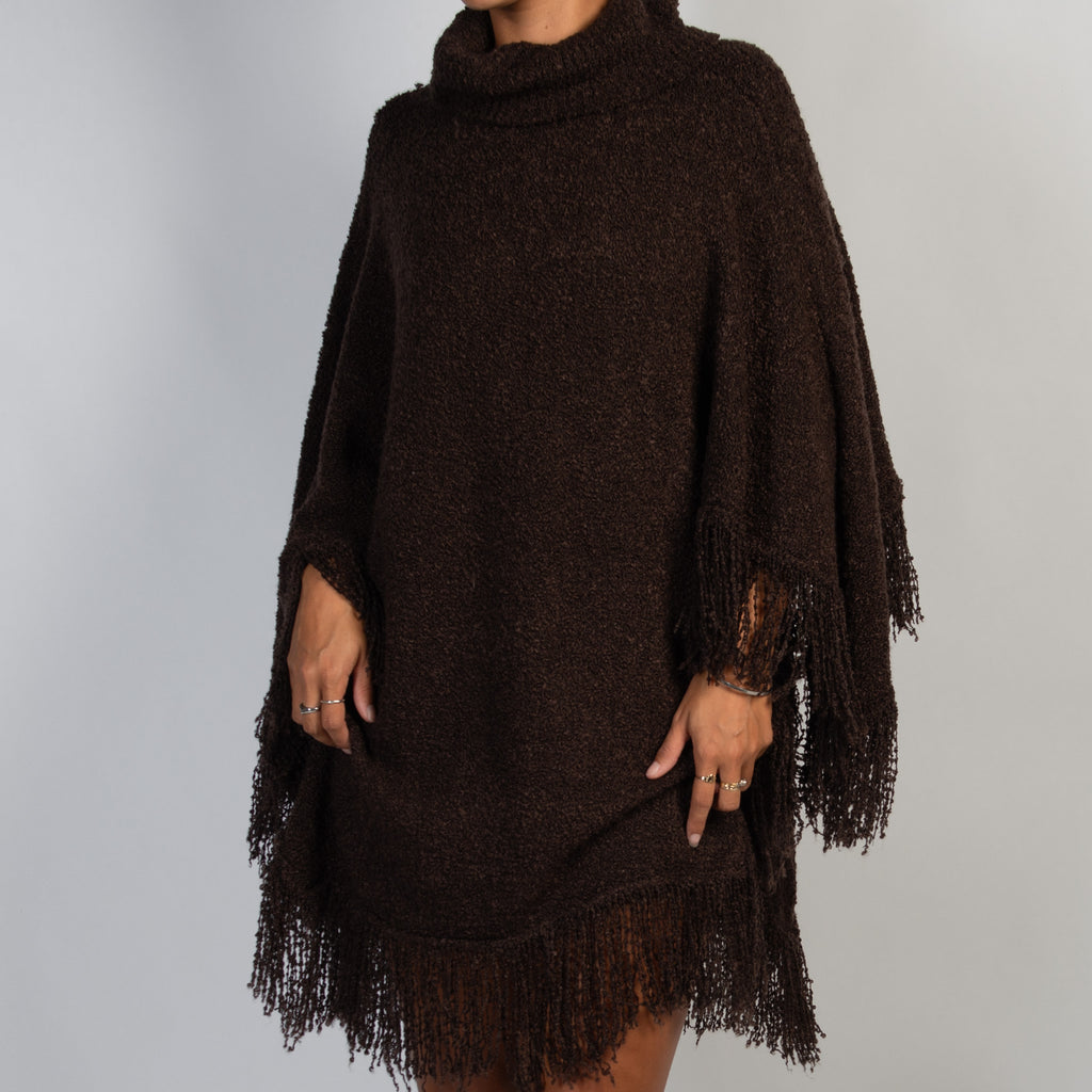 DARK BROWN SHAG PONCHO