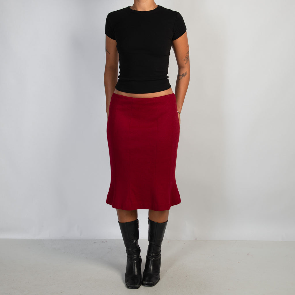 RED WOOL MIDI SKIRT