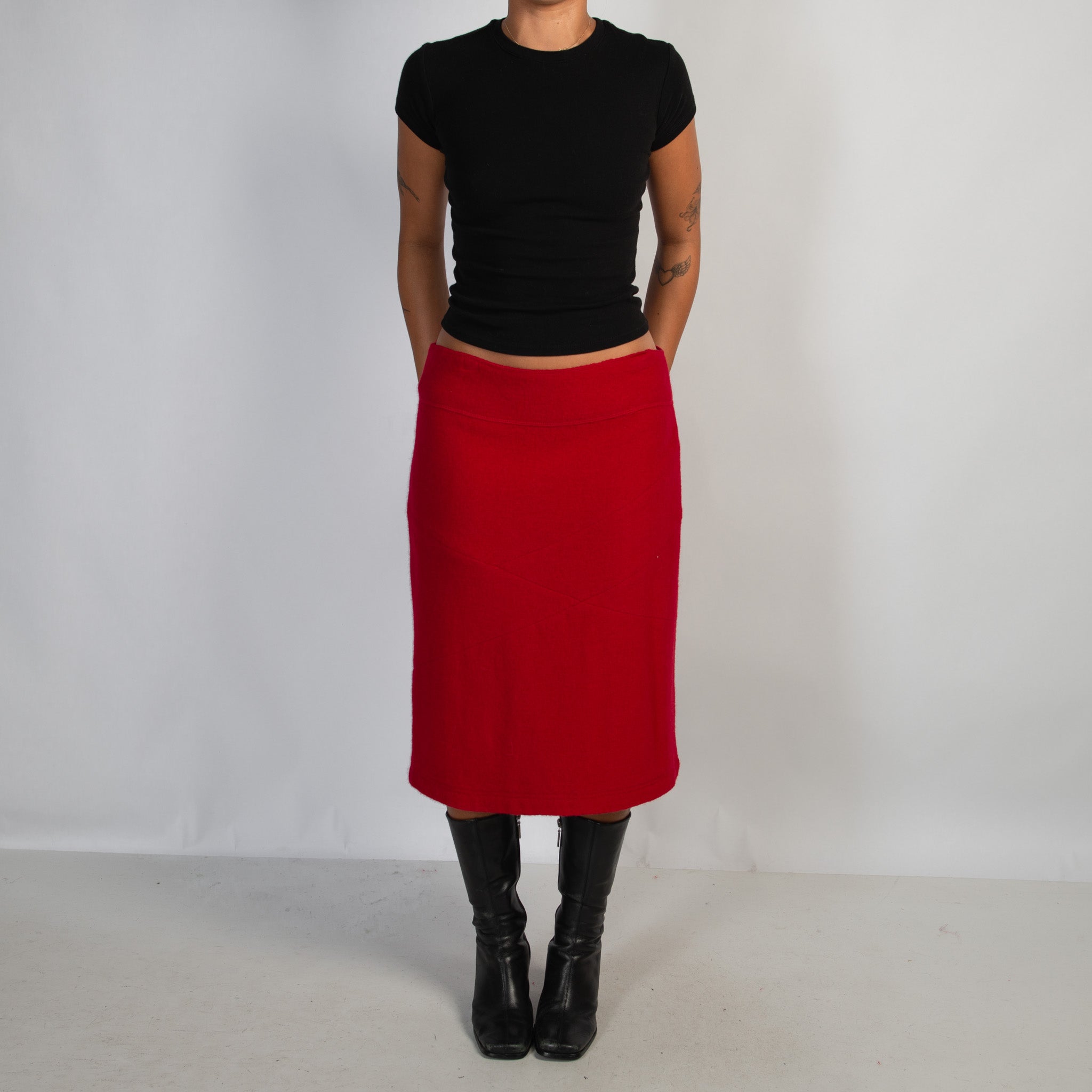 RED WOOL MIDI SKIRT