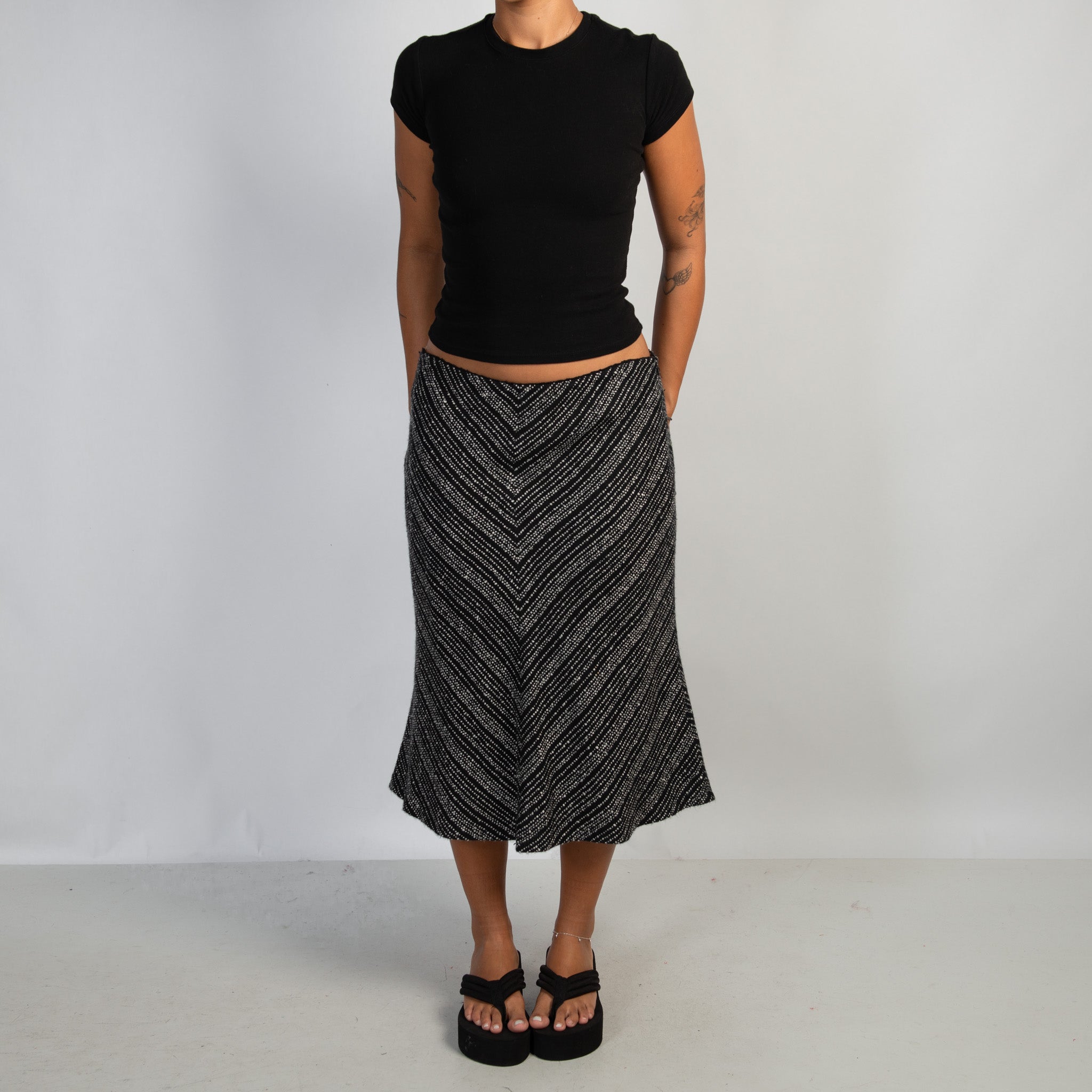 B&W WOOL MIDI SKIRT