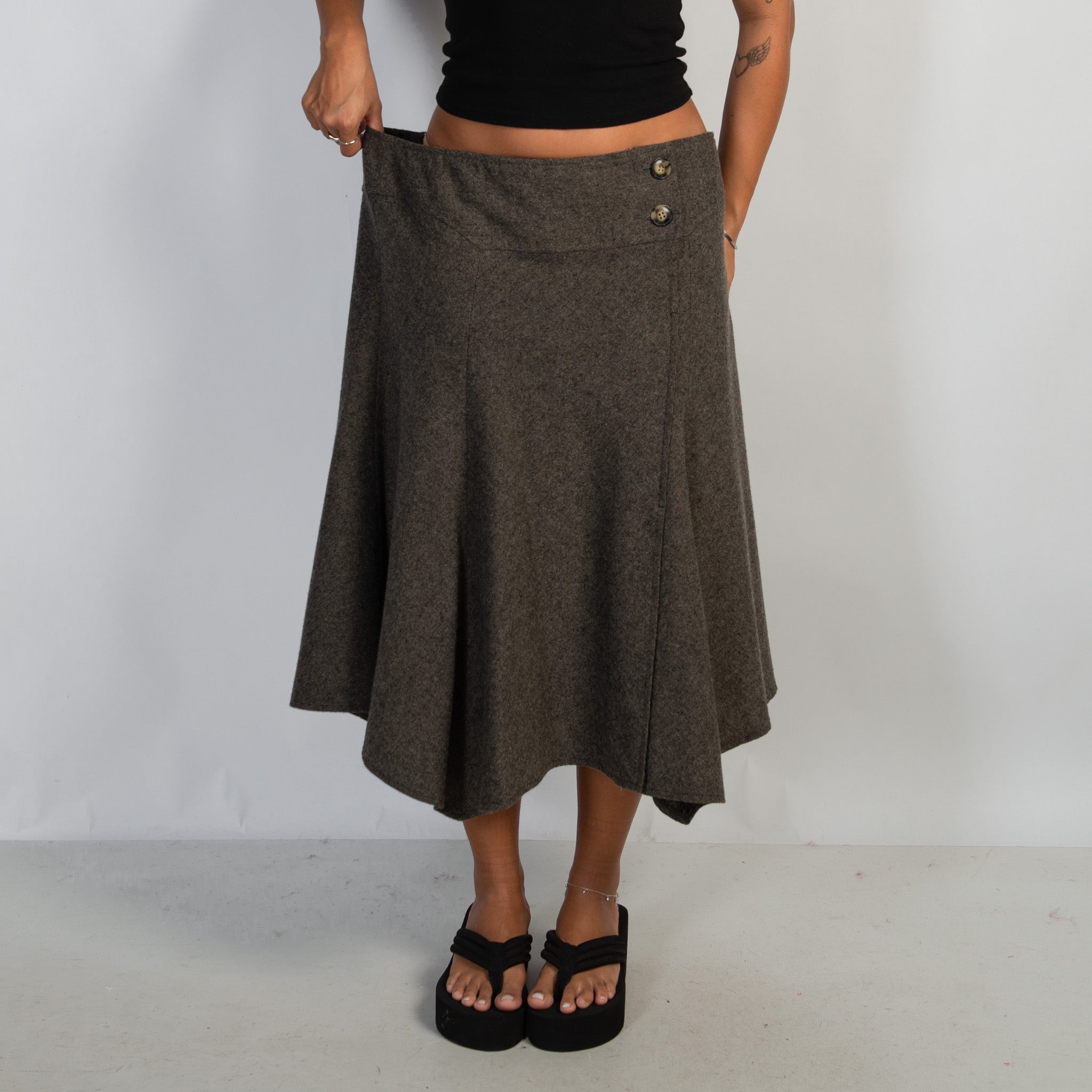 AYMMETRIC WOOL MIDI SKIRT