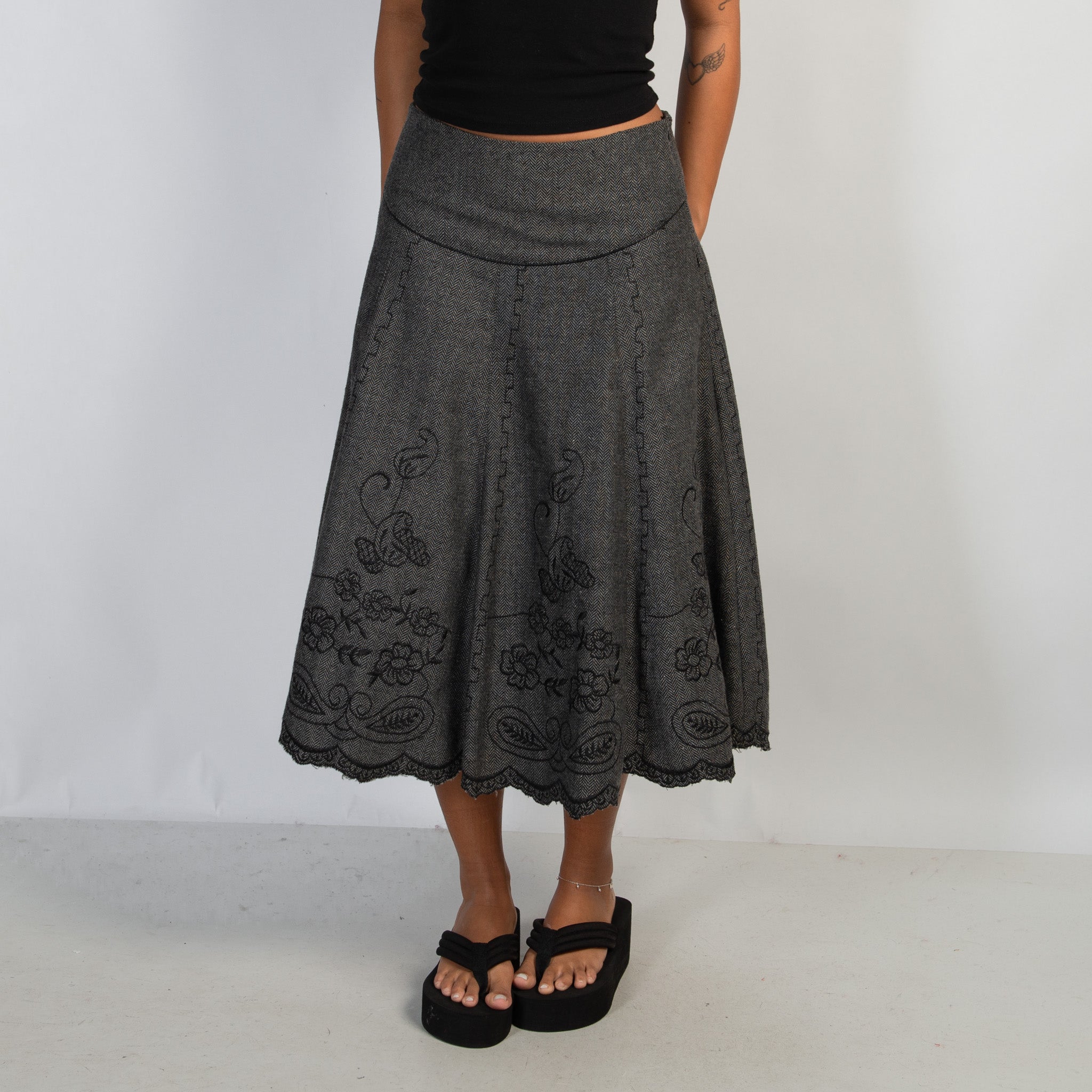 WOOL EMBROIDERED MIDI SKIRT
