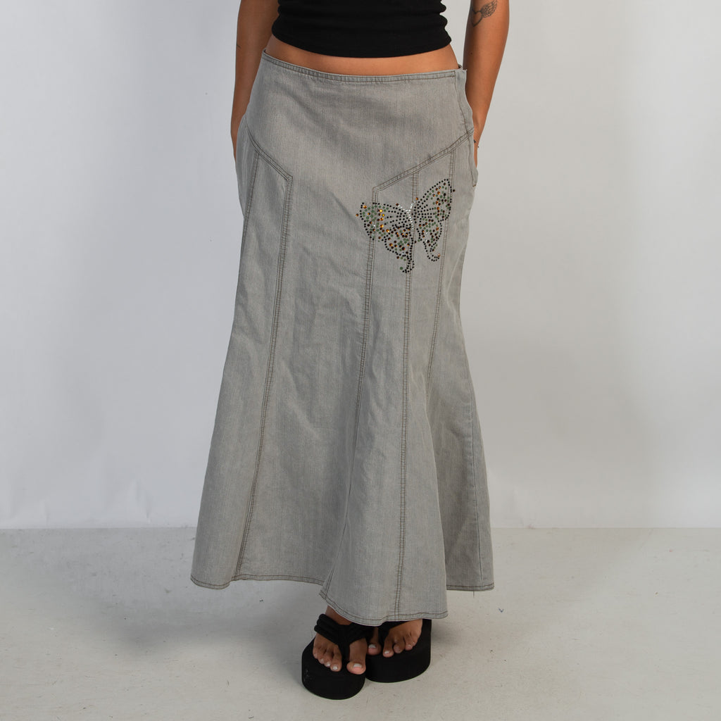 GREY DENIM LONGLINE SKIRT