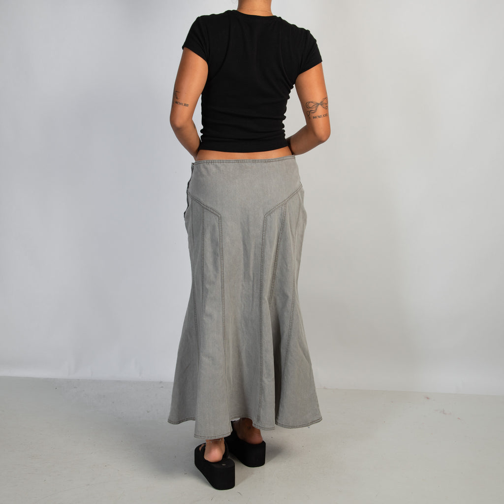 GREY DENIM LONGLINE SKIRT